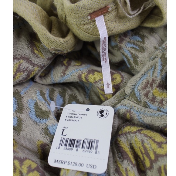 FP No Ordinary Puff Sleeve Open Tie Back Lime Green and Oatmeal Large NWT - Picture 8 of 8